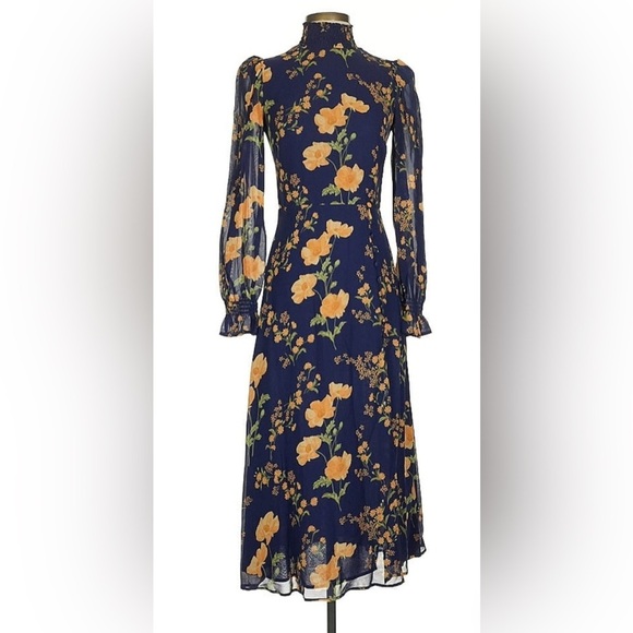 NWT Reformation Stevi Floral Mock Turtleneck Midi-Dress size 2 - Picture 2 of 12